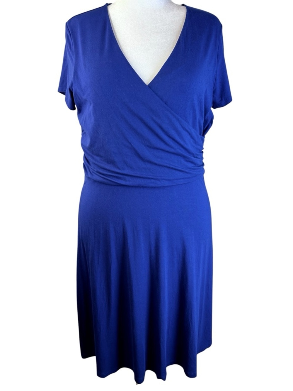 Lands' End Faux Wrap V-Neck Midi Dress Plus Size 14
